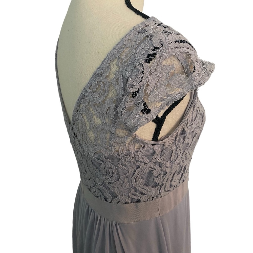 Adrianna Papell Lace Illusion Dress Gray / Silver Sz 6 Gown Beaded Waist Tulle - Picture 10 of 15